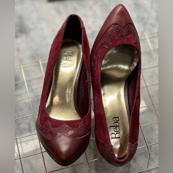 Reba Leather and Suede Burgundy Heels  - FREE SHIPPING - Picture 11 of 14